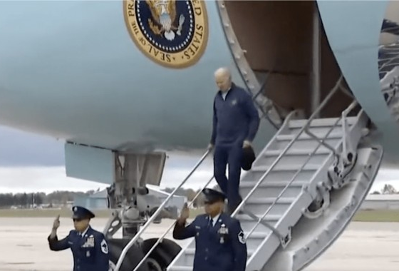 WATCH: That 'Don't Let Joe Biden Trip' Strategy Didn't Quite Work as Biden Slips Getting off Plane