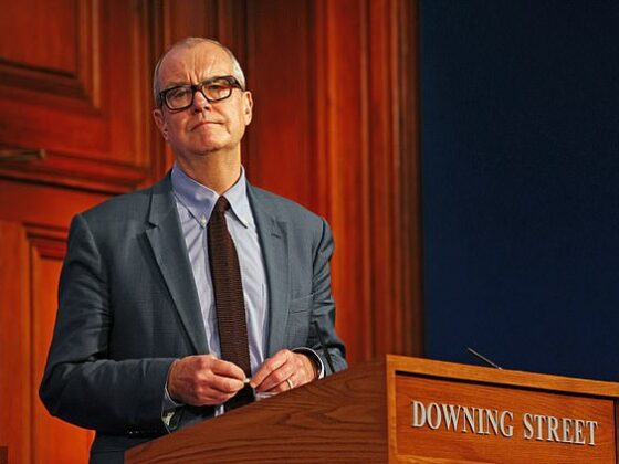 In diaries kept during the pandemic, Sir Patrick Vallance, the Chief Scientific Adviser, who regularly addressed the nation alongside ministers during Covid press conferences, wrote that Downing Street sought to justify its actions by claiming they were 'following the science'. Pictured, Sir Patrick during a Downing Street conference in December 2021