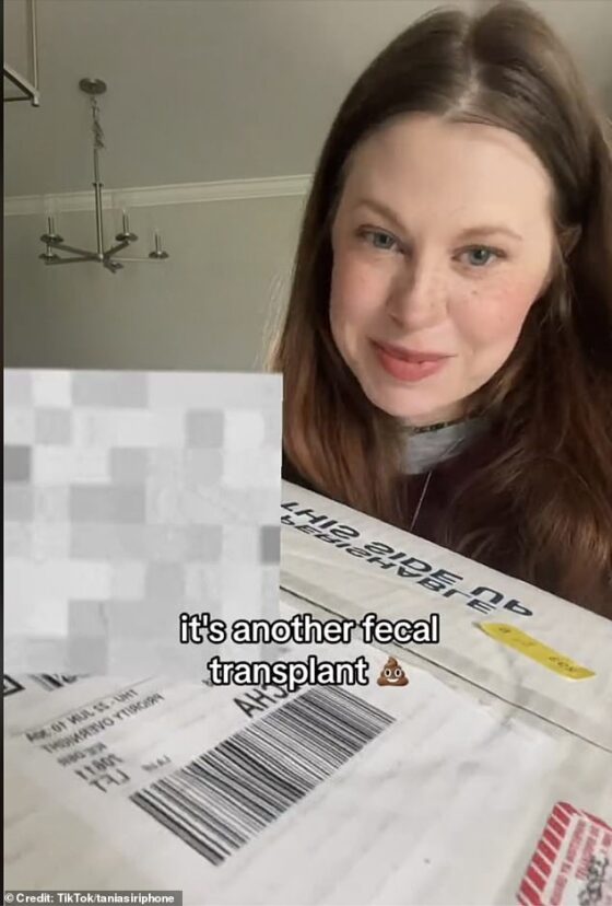 A TikTok video with 3,609 views posted by @taniasiriphone shows an unboxing video of her feacal donation