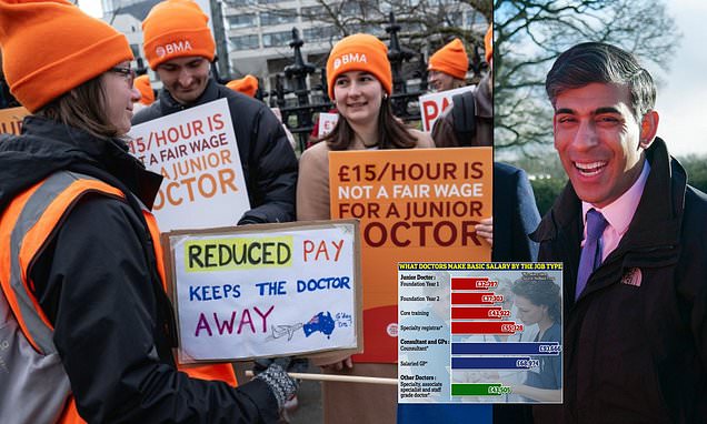 Rishi Sunak admits the NHS is not 'where we want to be' but insists the plan is 'working' as junior doctors demanding pay rises of up to £20,000 strike... AGAIN