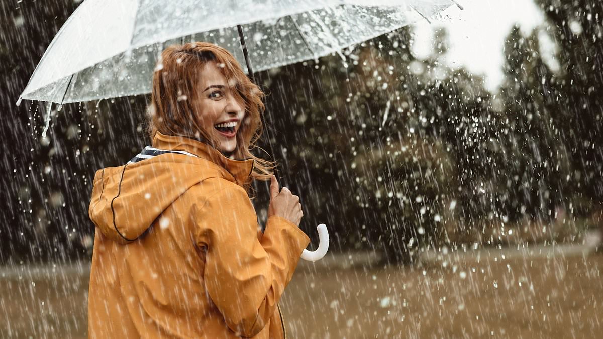 Stop complaining about the British rain! Downpours can make us happy and have 'therapeutic effects' on depression, claims expert