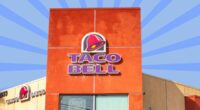 taco bell exterior on a blue designed background