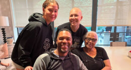 Michael Strahan and daughters Isabella and Sophia are all smiles as they celebrate his mom Louise on Mother’s Day in NYC