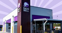 taco bell exterior on a designed background