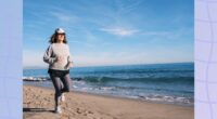 middle-aged woman running on the beach