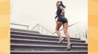 woman doing stair interval workout outdoors