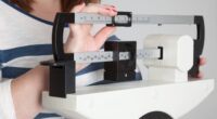 woman weighing herself overweight on scale