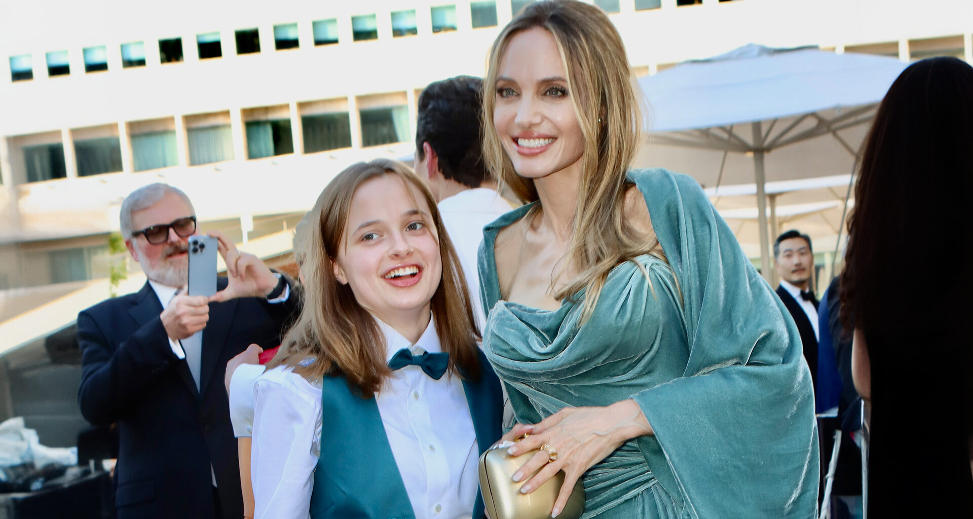 Angelina Jolie’s new tattoo peeks out from her strapless dress at Tony Awards as she’s supported by daughter Vivienne