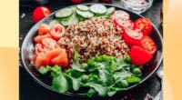 smoked salmon quinoa Mediterranean Diet bowl with veggies