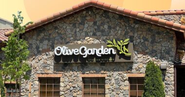 Olive Garden exterior on yellow backdrop design