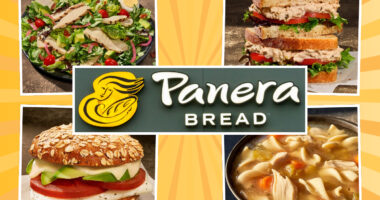 high protein panera orders collage on yellow background