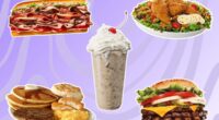 fast food items on a purple background