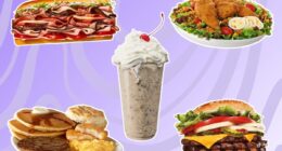 fast food items on a purple background