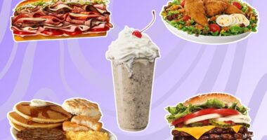 fast food items on a purple background
