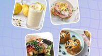 fasting meal plan recipes design on blue backdrop