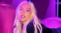 Christina Aguilera looks slimmer-than-ever as singer rolls around on couch in a mini skirt after 40lb weight loss