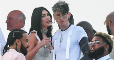 Megan Fox & Machine Gun Kelly beam at each other as stars enjoy Mike Rubin’s Hamptons White Party at his $50m home