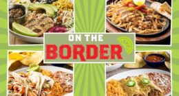 four meals from On the Border on a green striped background