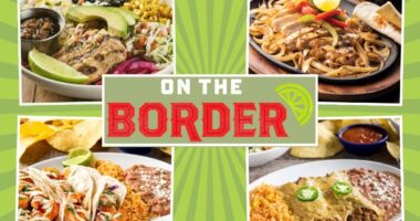 four meals from On the Border on a green striped background