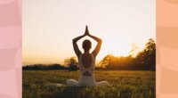 fit woman doing yoga in a field at a sunset