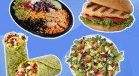 healthy fast food taste test photos of menu items on blue background