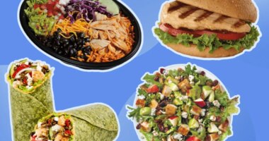 healthy fast food taste test photos of menu items on blue background