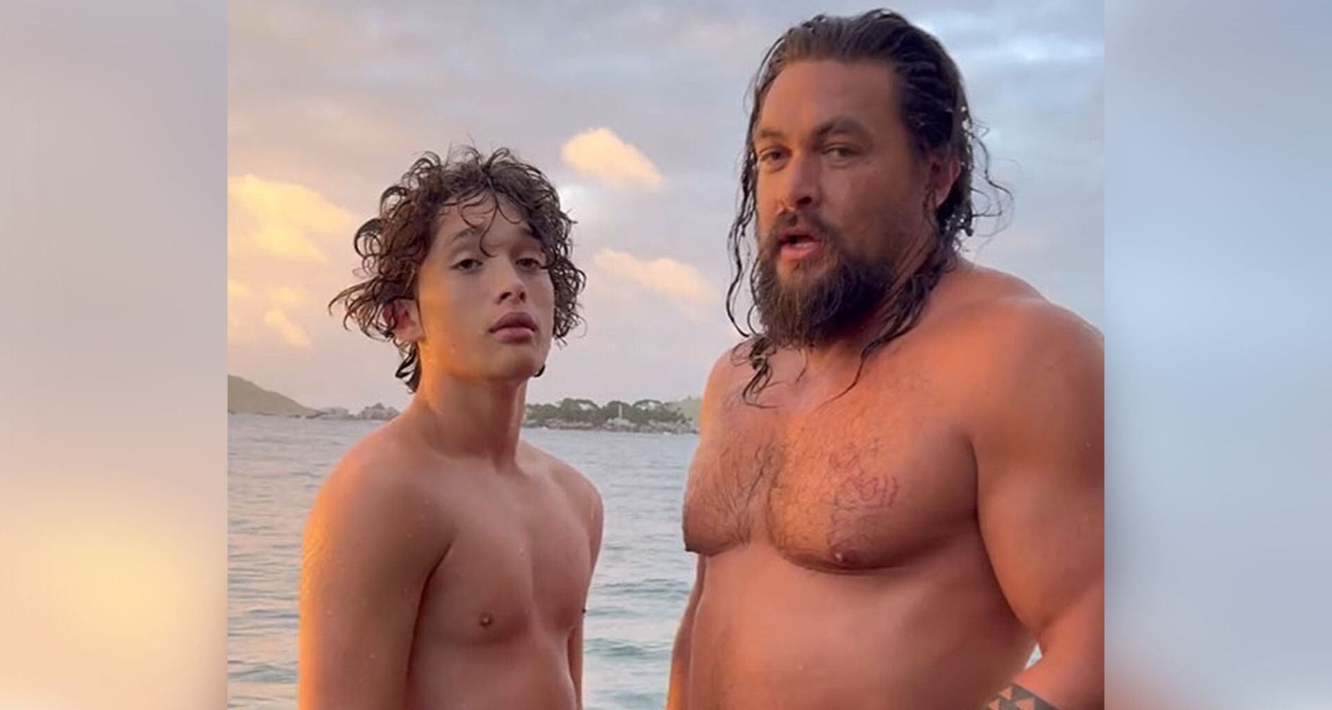 Jason Momoa pushes look-alike son Nakoa, 15, off a boat as fans say teen ‘doesn’t stand a chance’ against Aquaman dad