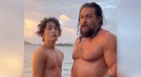 Jason Momoa pushes look-alike son Nakoa, 15, off a boat as fans say teen ‘doesn’t stand a chance’ against Aquaman dad