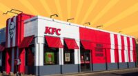 KFC restaurant exterior on striped orange-yellow background