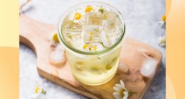 refreshing chamomile mocktail in a glass on a cutting board