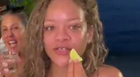 Rihanna goes makeup-free in a tiny bikini while enjoying shots with friends in Barbados as fans gush ‘she’s glowing!’