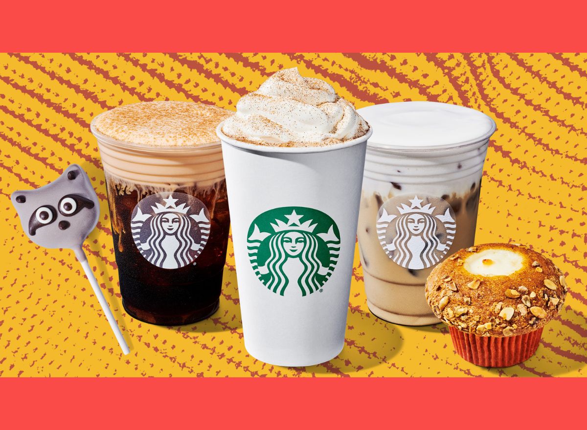 starbucks fall menu items on designed background