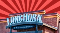 longhorn steakhouse sign in front of a red and pink background