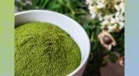 moringa powder in small white bowl