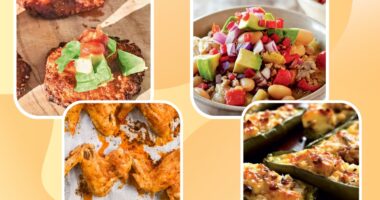 photo collage of healthy tailgating recipes