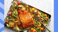 salmon on a sheet pan with vegetables