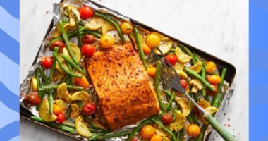 salmon on a sheet pan with vegetables