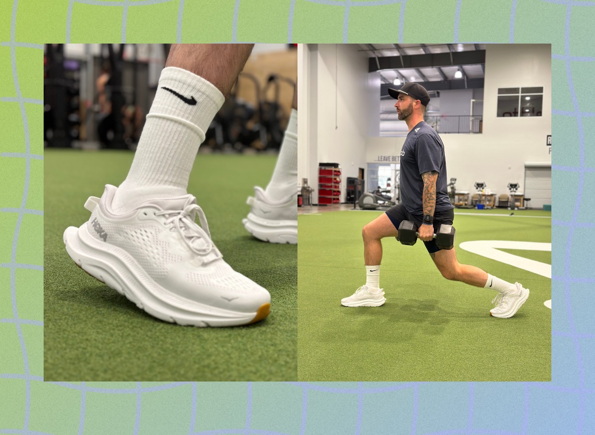 split image of trainer testing out HOKA