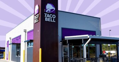 taco bell exterior on a designed background