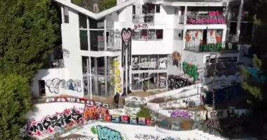 ‘Inside $10million abandoned mansion used in Diddy music video as squatter’s spray paint disgraced star’s name on roof