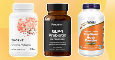 three weight loss supplements on a yellow background