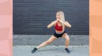 blonde woman doing side lunge exercise outside on sidewalk