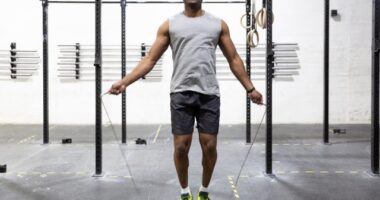 man doing jump rope Tabata warmup exercise for weight loss