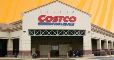 costco storefront set against an orange bckground