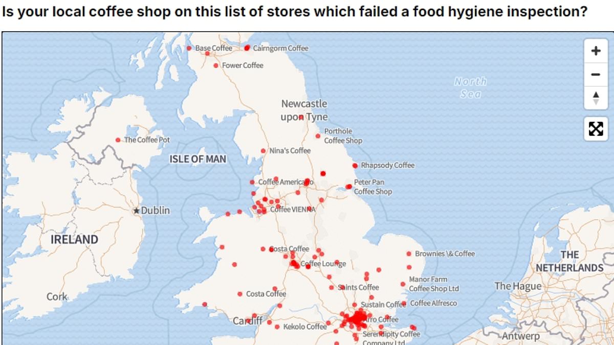 Britain's filthiest coffee shops, named and shamed: One in 50 cafes fail hygiene ratings... so is YOURS one of them?