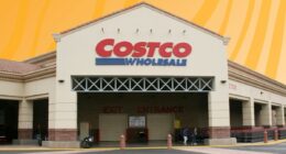 costco storefront set against an orange bckground