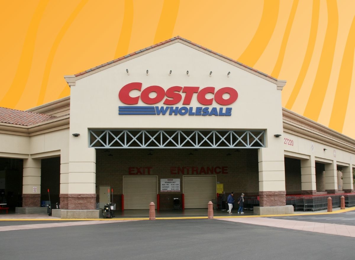 costco storefront set against an orange bckground