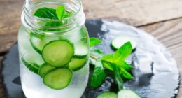 glass of cucumber mint water