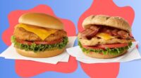 A pair of chicken sandwiches from Chick-fil-A set against a colorful background