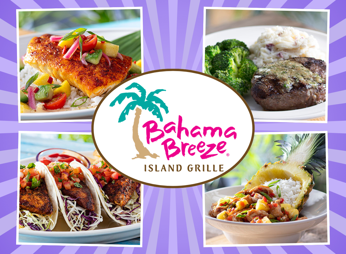 Bahama Breeze Island Grille menu collage of four healthy menu items